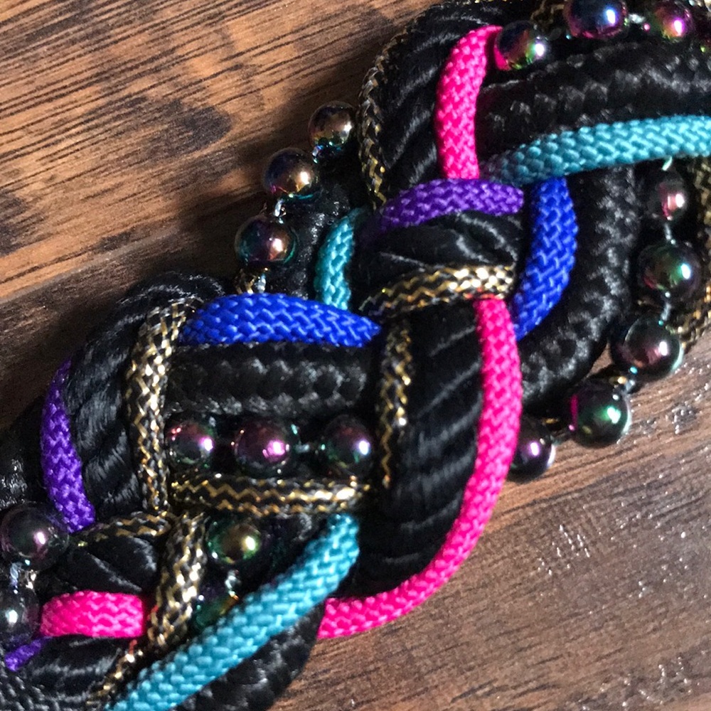 SOLD LOCALLY Vintage 80s braid belt oil slick gold jewel tone - Picture 3 of 3